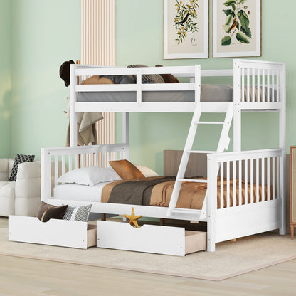 Twin-Over-Full Bunk Bed with Ladders and Two Storage Drawers (White) ( old sku:LT000165AAK）