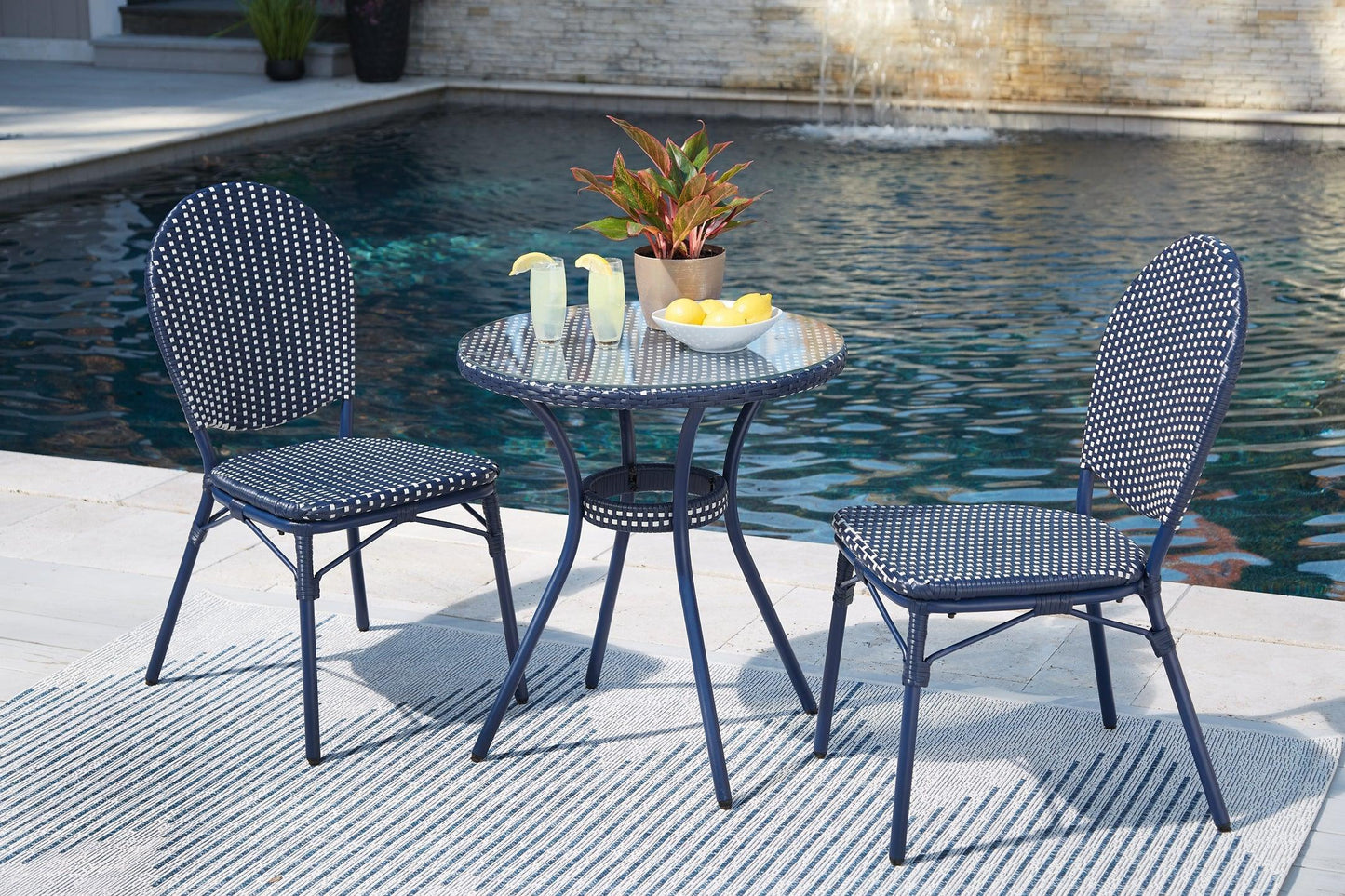 Ashley Odyssey Blue Casual Blue Outdoor Table and Chairs (Set of 3) P216-050