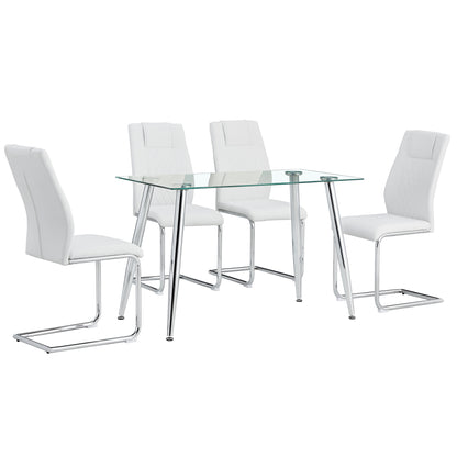 Modern Dining Chairs with Faux Leather Padded Seat Dining Living Room Chairs Upholstered Chair with Metal Legs Design for Kitchen, Living, Bedroom, Dining Room Side Chairs Set of 4 (White+PU Leather)