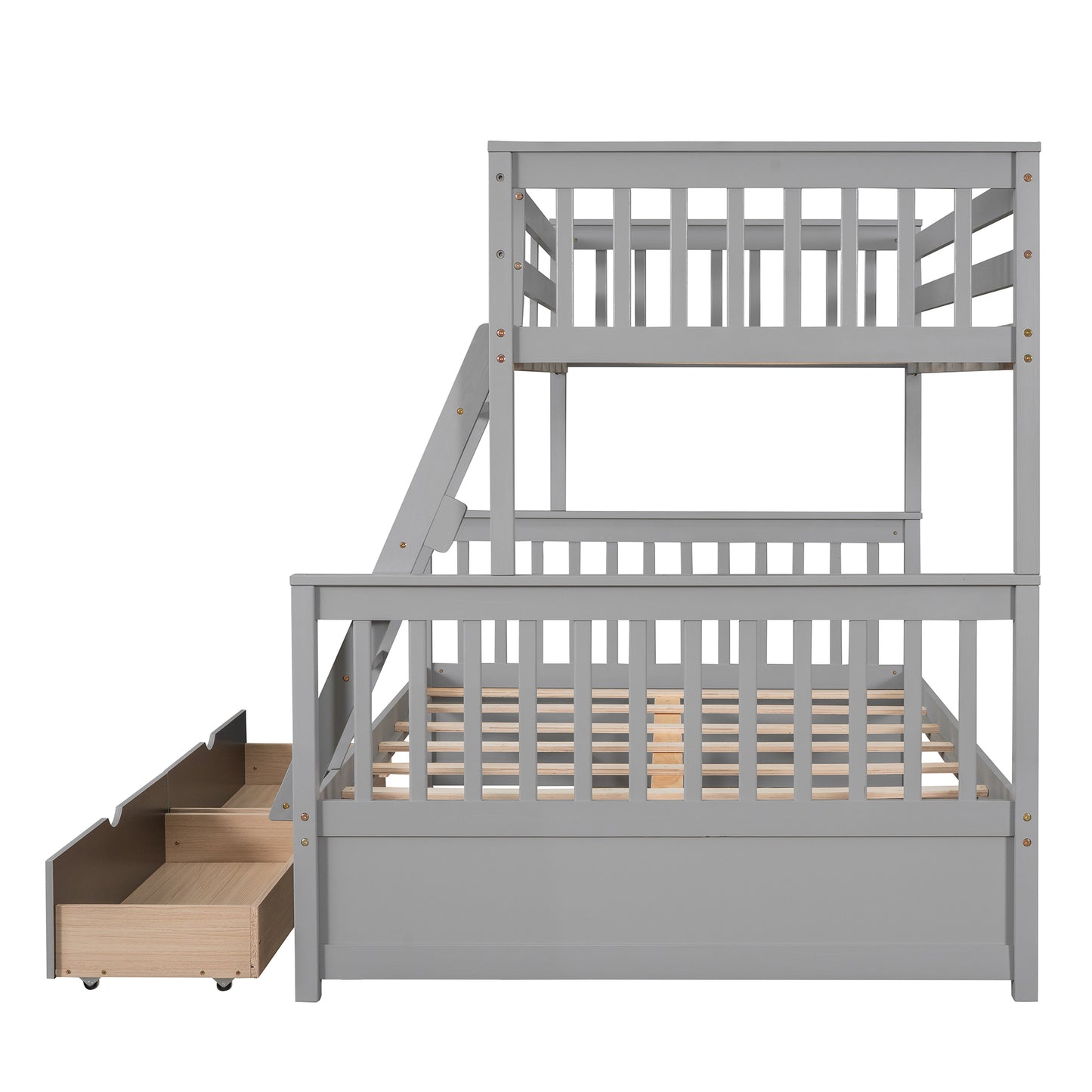 Twin-Over-Full Bunk Bed with Ladders and Two Storage Drawers(Gray)( old sku:LT000165AAE）