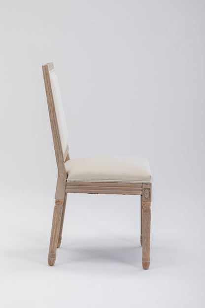 French Style Solid Wood Frame Linen Fabric Antique Painting Dining Chair ,Seat of 2,Cream