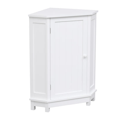 White Bathroom Cabinet Triangle Corner Storage Cabinet with Adjustable Shelf Modern Style MDF Board