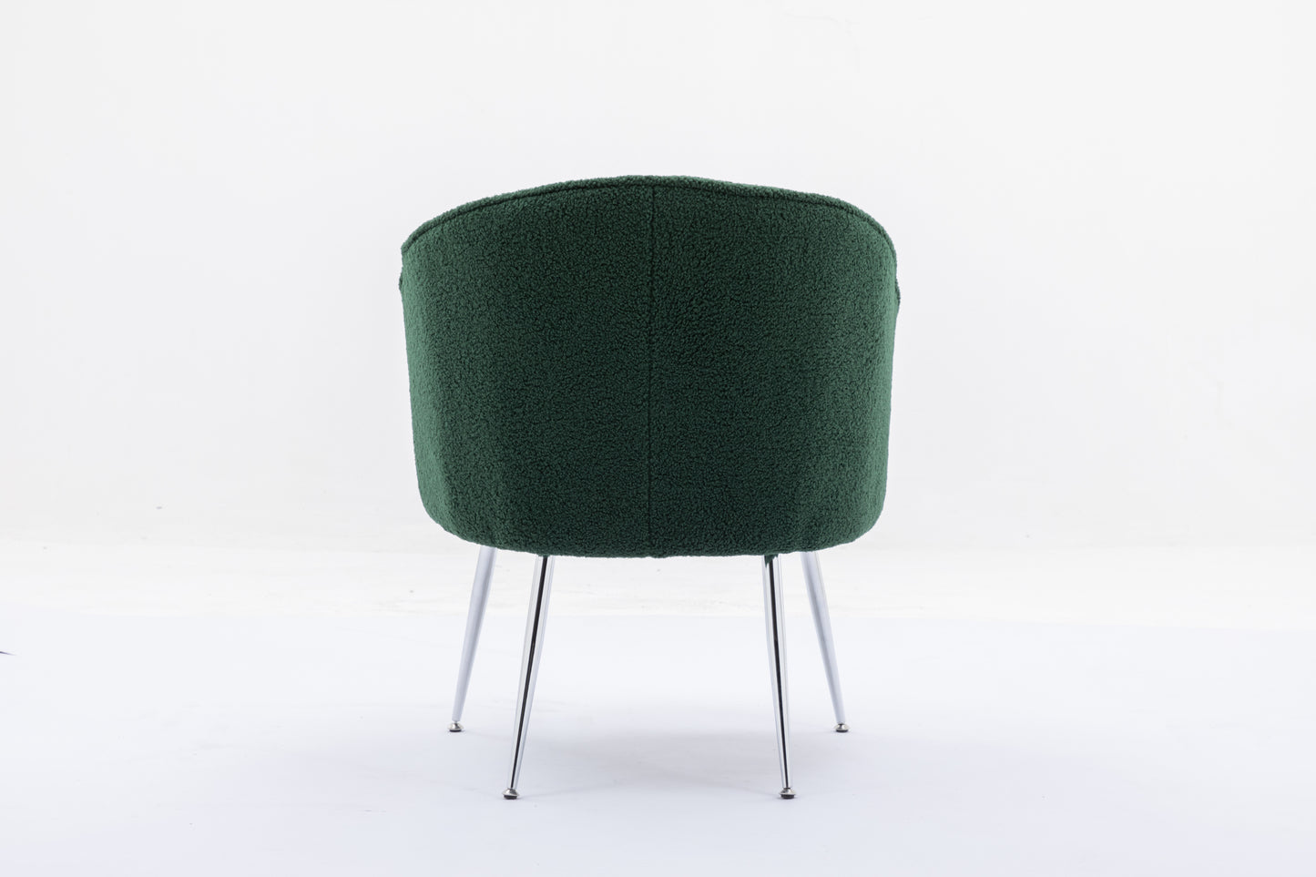 Soft Teddy Fabric Accent Armchair Dining Chair With Shining Electroplated Chrome Legs,Dark Green