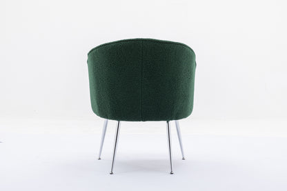 Soft Teddy Fabric Accent Armchair Dining Chair With Shining Electroplated Chrome Legs,Dark Green