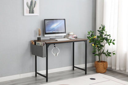 Study Computer Desk 40" Home Office Writing Small Desk, Modern Simple Style PC Table, Black Metal Frame, Rustic Brown