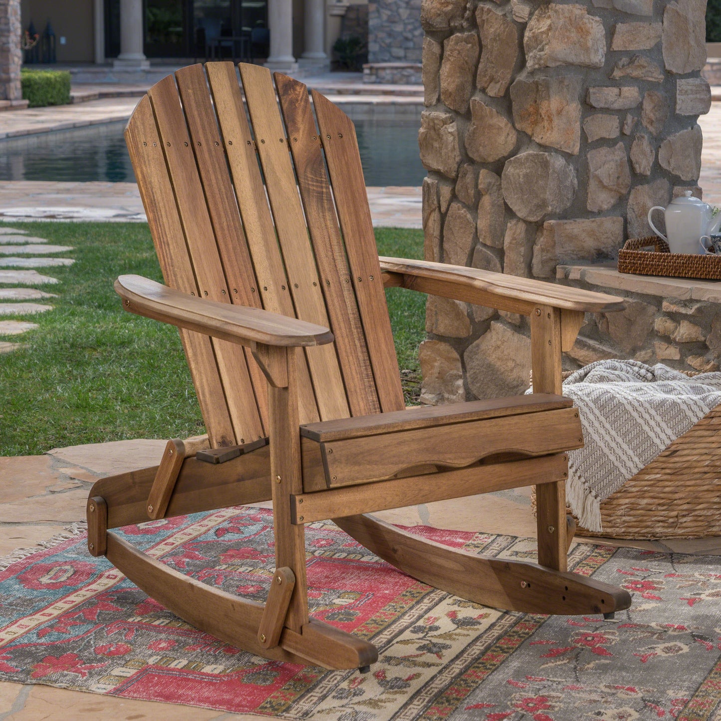 Vivian Outdoor Acacia Adirondack Rocking Chair Natural Wood