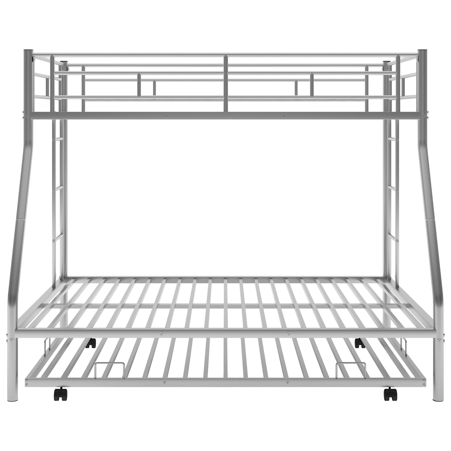 Twin over Full Bed with Sturdy Steel Frame, Bunk Bed with Twin Size Trundle, Two-Side Ladders, Silver(OLD SKU:MF194424AAN)