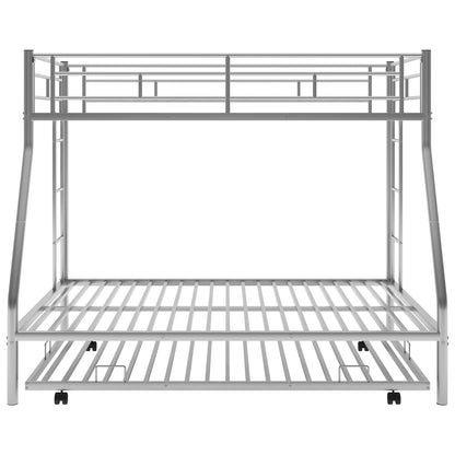 Twin over Full Bed with Sturdy Steel Frame, Bunk Bed with Twin Size Trundle, Two-Side Ladders, Silver(OLD SKU:MF194424AAN)