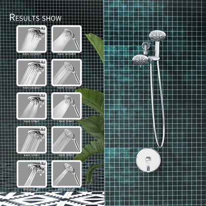 Large Amount of water Multi Function Dual Shower Head - Shower System with 4." Rain Showerhead, 6-Function Hand Shower, Chrome