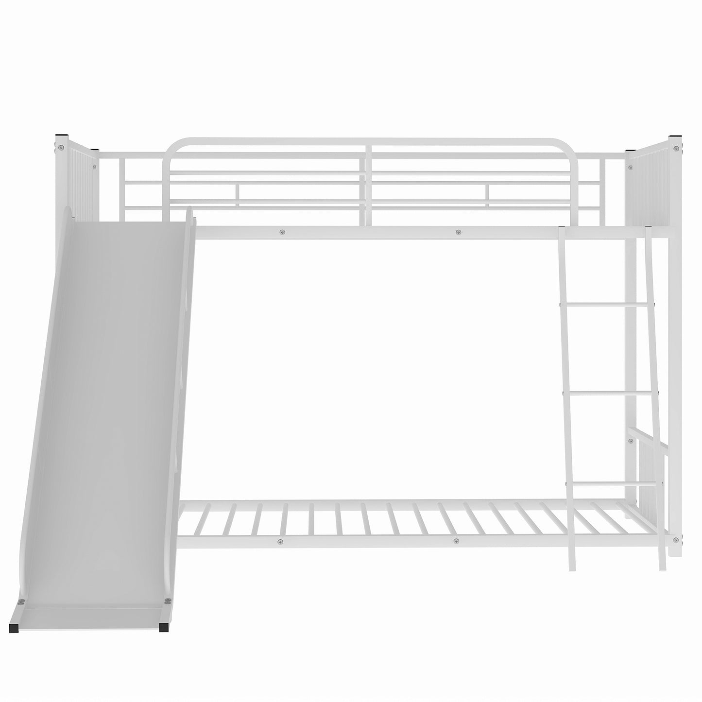 Metal Bunk Bed with Slide, Twin over Twin, White