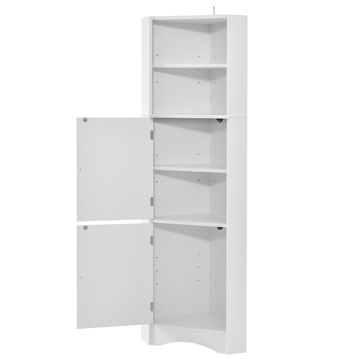 Tall Bathroom Corner Cabinet, Freestanding Storage Cabinet with Doors and Adjustable Shelves, MDF Board, White