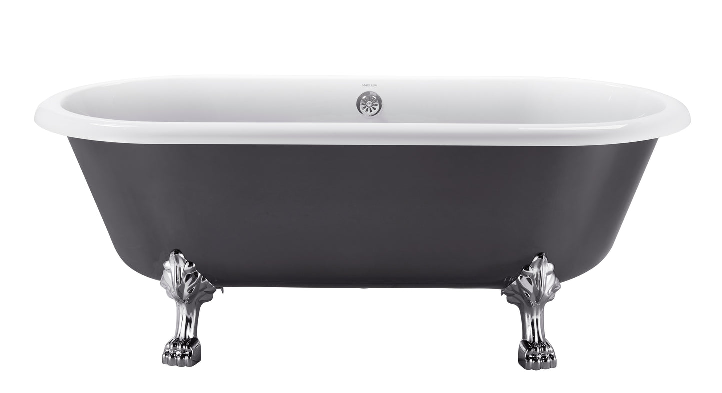 67" 100% Acrylic Freestanding Bathtub，Contemporary Soaking Tub，white inside and gray outside