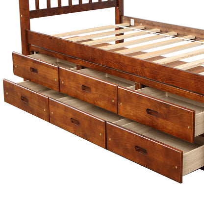 Orisfur. Twin Size Platform Storage Bed Solid Wood Bed with 6 Drawers