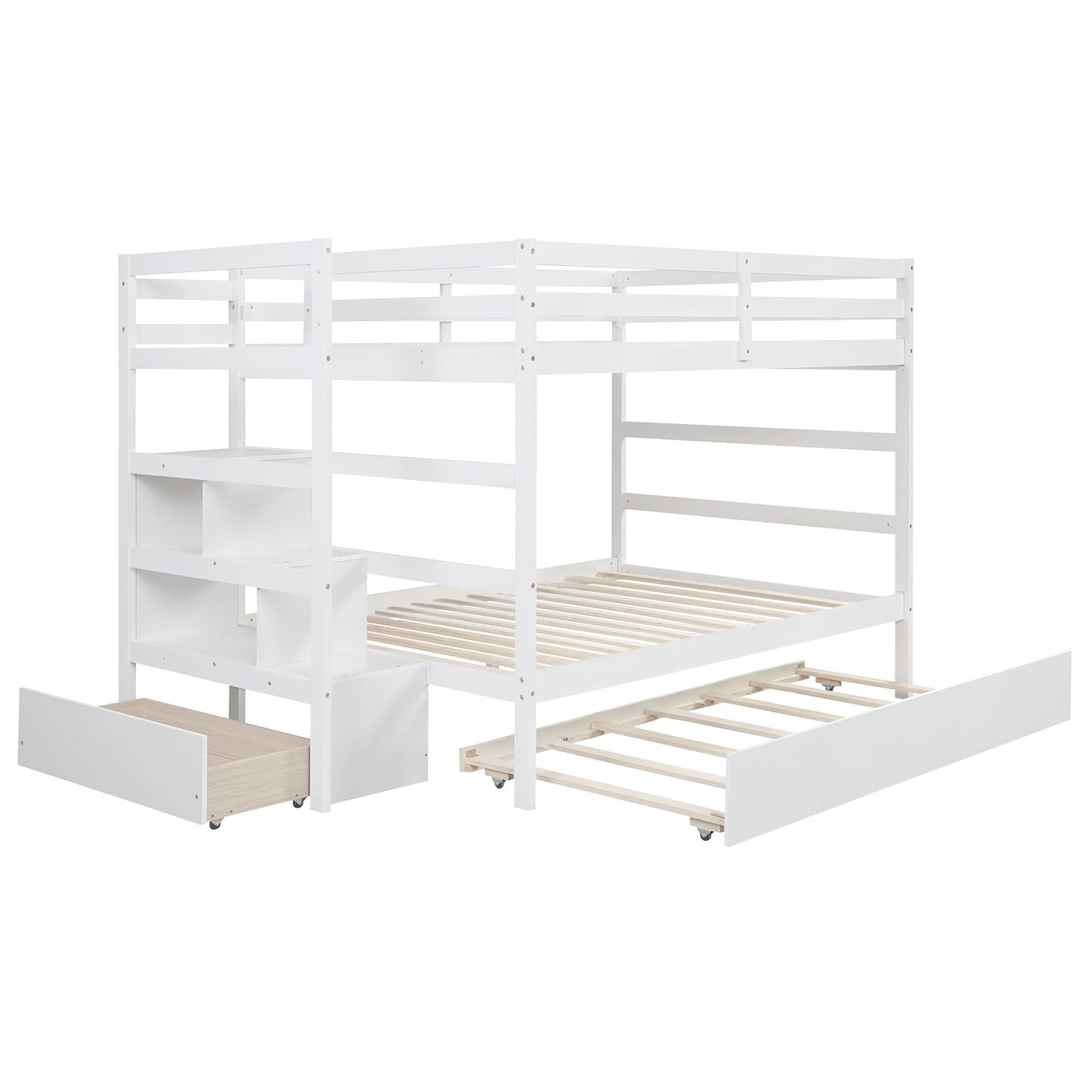 Full over Full Bunk Bed with Twin Size Trundle (White)(OLD SKU :LP000033AAK)