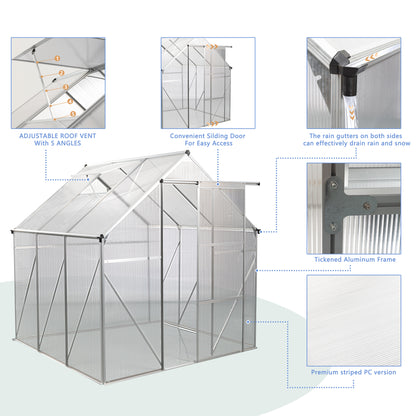 Polycarbonate Greenhouse Raised Base and Anchor Aluminum Heavy Duty Walk-in Greenhouses for Outdoor Backyard in All Season