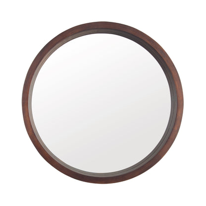 Circle Mirror with Wood Frame, Round Modern Decoration Large Mirror for Bathroom Living Room Bedroom Entryway, Walnut Brown, 24"