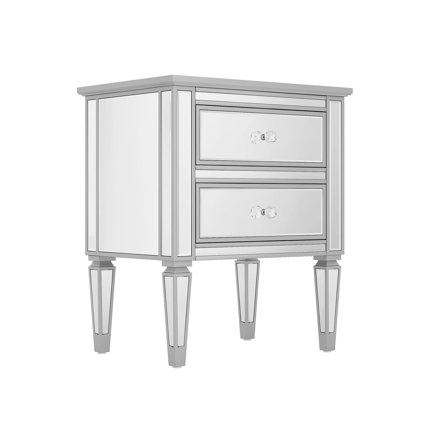 Elegant Mirrored Nightstand with 2 Drawers, Modern Silver Finished End Table Side Table for Living Room Bedroom