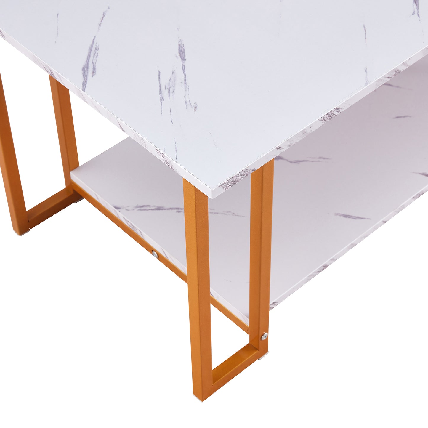 D&N Coffee Table, 2 Layers 1.5cm Thick Marble MDF Rectangle 39.37" L Tabletop Iron Coffee Table , Dining Room, Coffee Shop, Resterant, White Top, Gold Leg