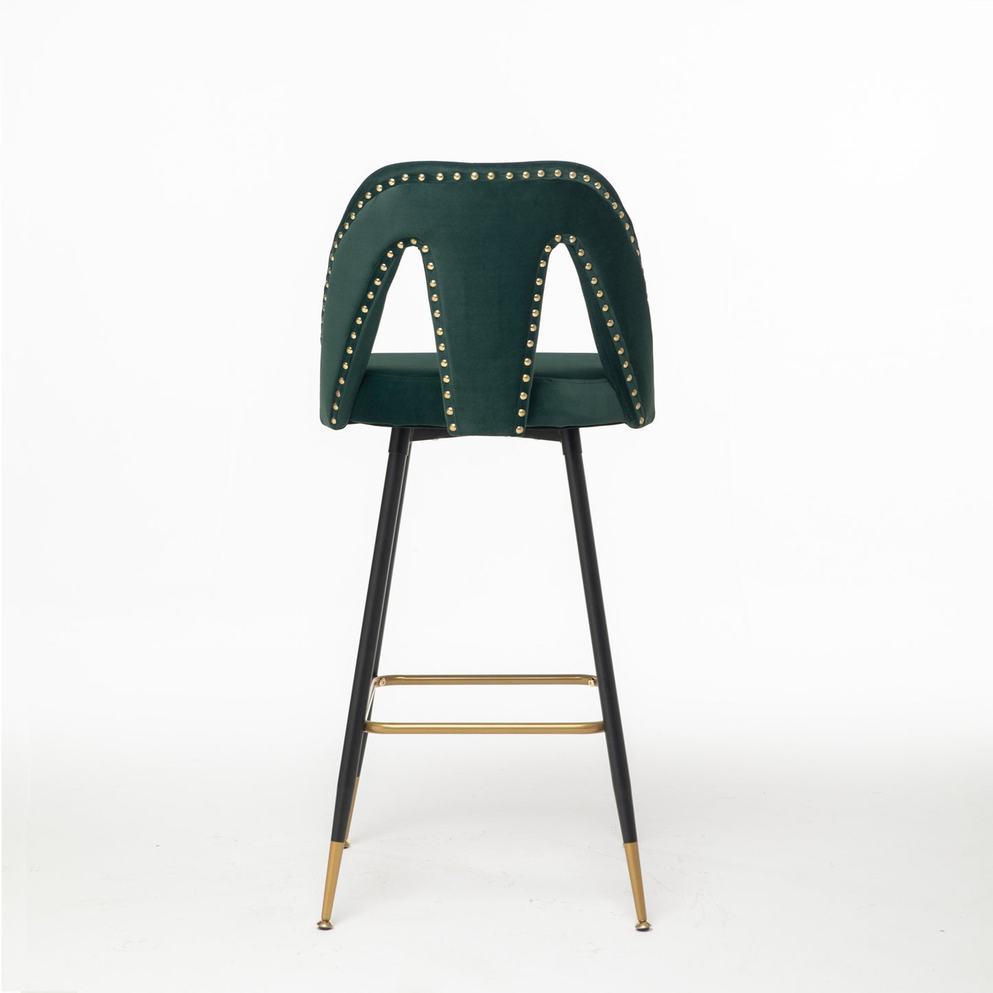 A&A Furniture,Akoya Collection Modern | Contemporary Velvet Upholstered Connor 28" Bar Stool & Counter Stools with Nailheads and Gold Tipped Black Metal Legs,Set of 2 (Green)