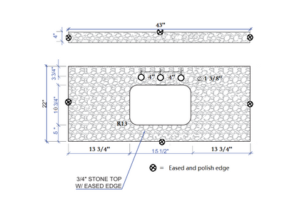 Montary 43‘’x22" bathroom stone vanity top  engineered stone carrara white marble color with rectangle undermount ceramic sink and  3 faucet hole with back splash .