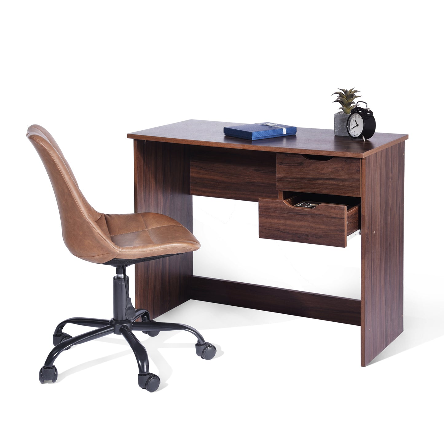 35.4“ W X 17.7" D X 29" H Computer Desk Writing Study Table with 2 Side Drawers Classic Home Office