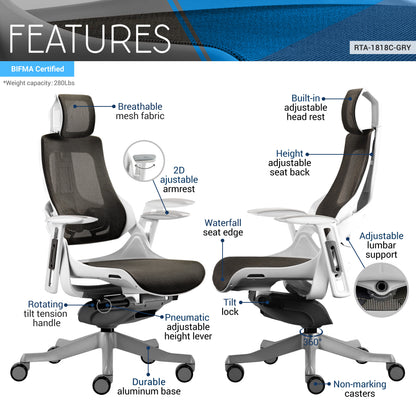 Techni Mobili LUX Ergonomic Executive Chair, Grey