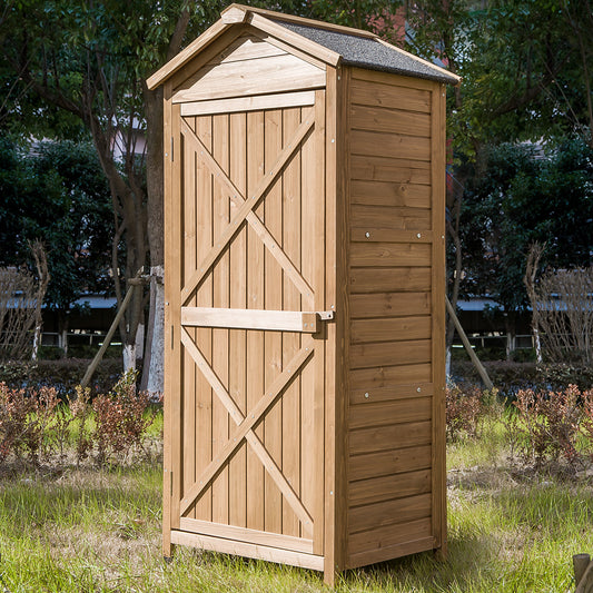 TOPMAX Outdoor Wooden Storage Sheds Fir Wood Lockers with Workstation,Natural