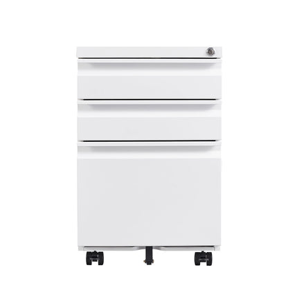 3 Drawer Mobile Locking File Cabinet, Rolling Filing Cabinet for Letter/A4 Size With 5 Wheels,WHITE