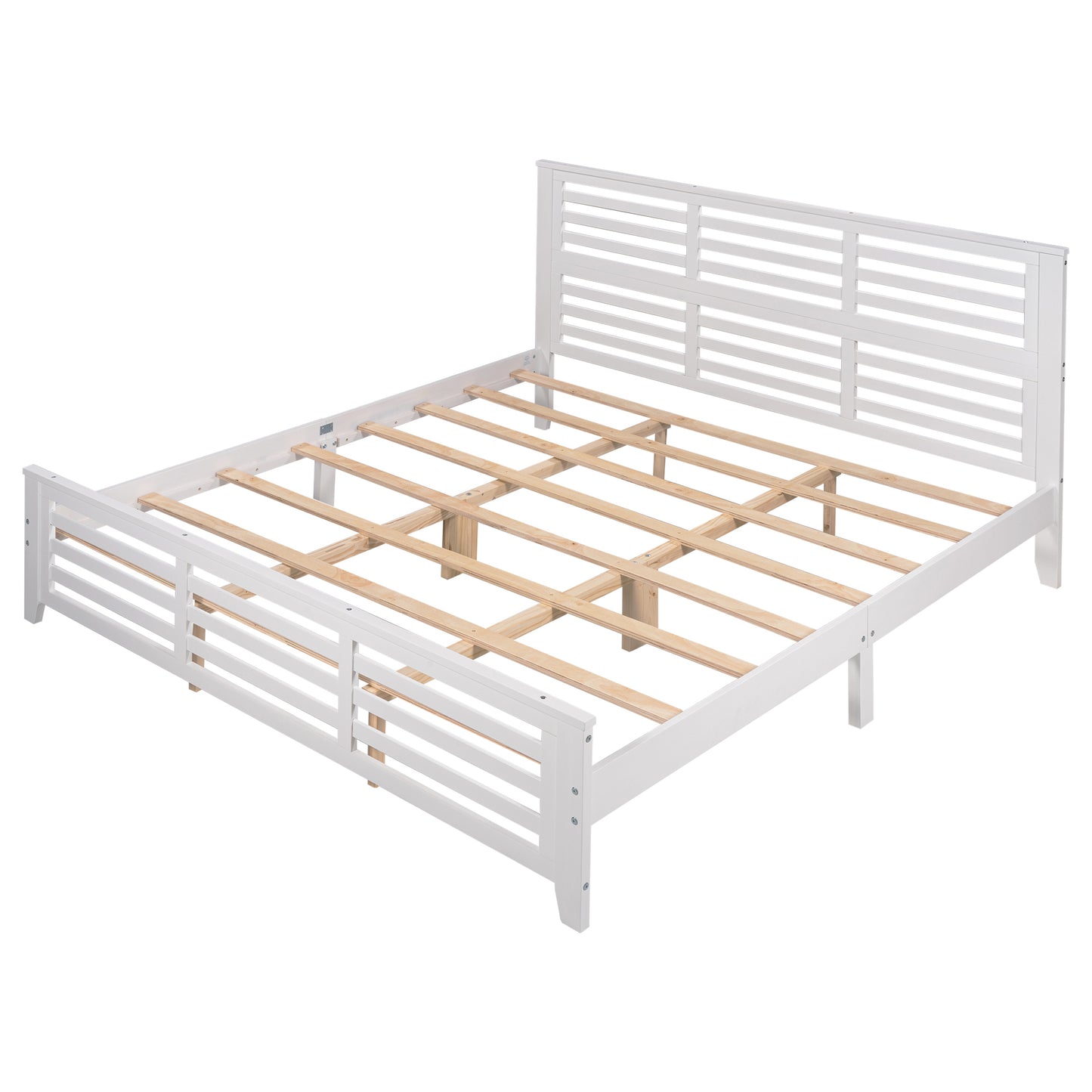 Platform bed with horizontal strip hollow shape, King size, white （New）