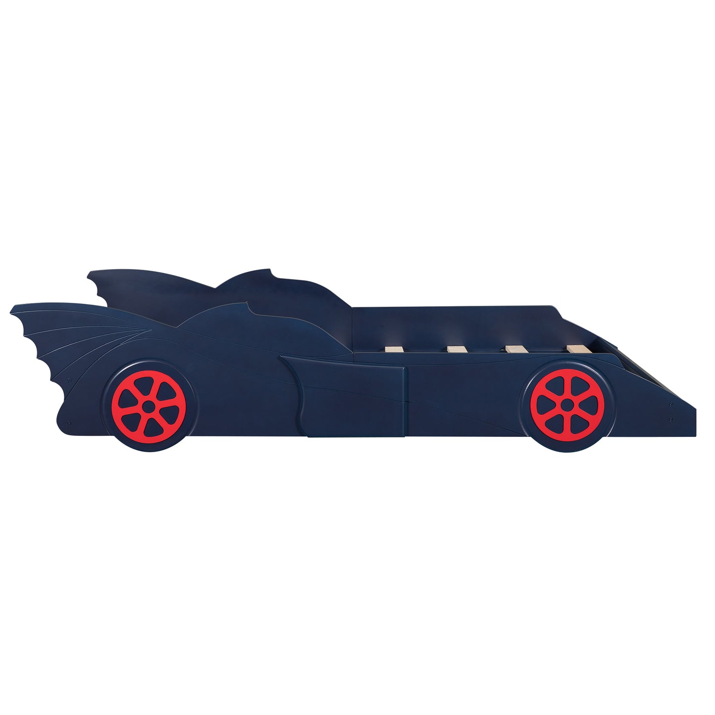 Twin Size Race Car-Shaped Platform Bed with Wheels,Blue+Red