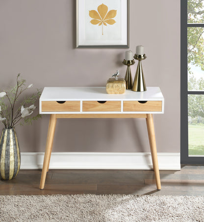 Burton 3 Drawer Desk In White/Natural