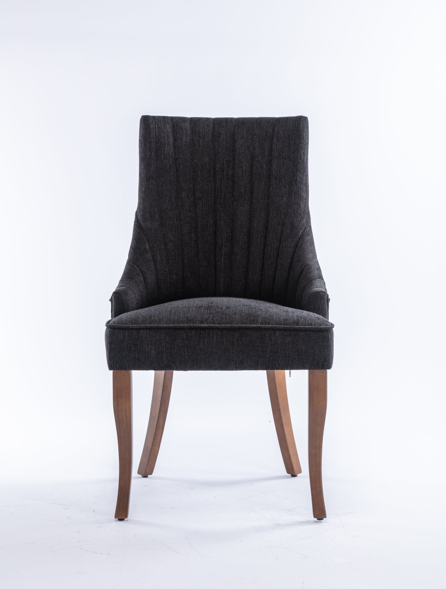 Exquisite Black Linen Fabric Upholstered Strip Back Dining Chair with Solid Wood Legs 2 Pcs