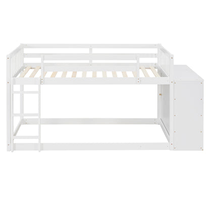 Twin over Twin Bunk Bed with 4 Drawers and 3 Shelves-White（OLD SKU: LP000067AAK）