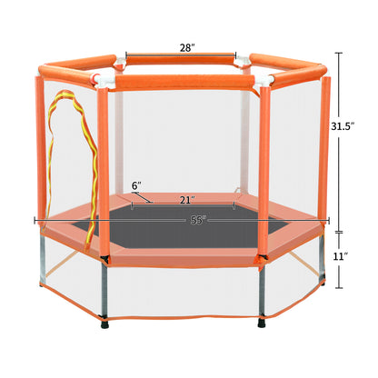 55'' Toddlers Trampoline with Safety Enclosure Net and Balls, Indoor Outdoor Mini Trampoline for Kids