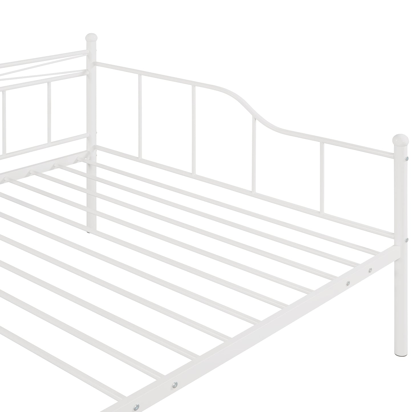 Full Size Metal Daybed with Twin Size Adjustable Trundle, Portable Folding Trundle, White