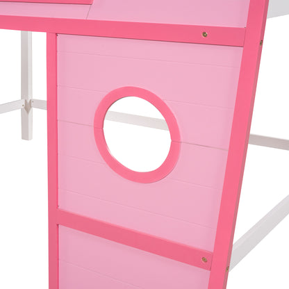 Full Size Boat Shape Loft Bed with Ladder-Pink