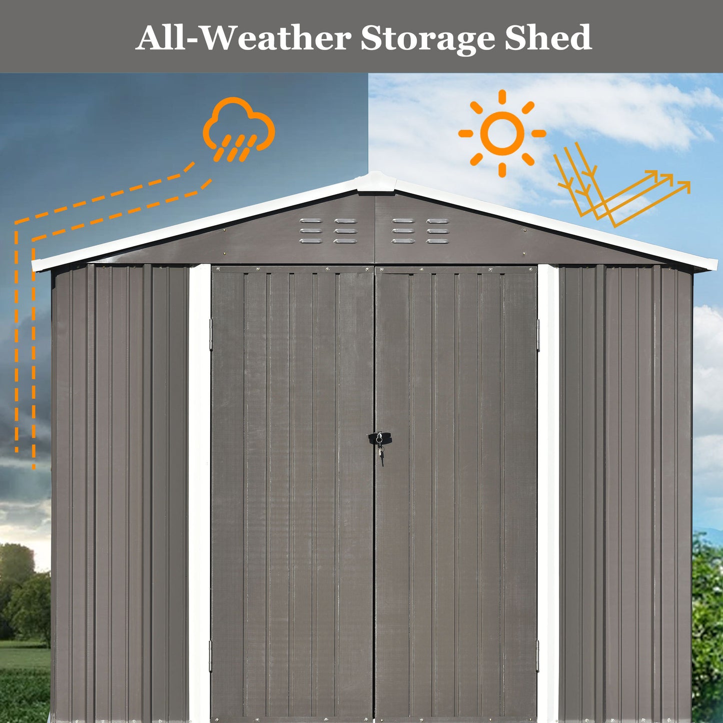 TOPMAX Patio 8ft x6ft Bike Shed Garden Shed, Metal Storage Shed with Lockable Doors, Tool Cabinet with Vents and Foundation Frame for Backyard, Lawn, Garden, Gray