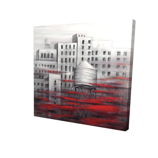 Gray city with red clouds - 08x08 Print on canvas