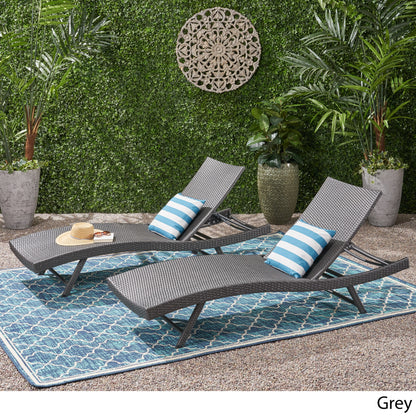 Eliana Outdoor Gray Wicker Adjustable Lounge Chair Set of 2