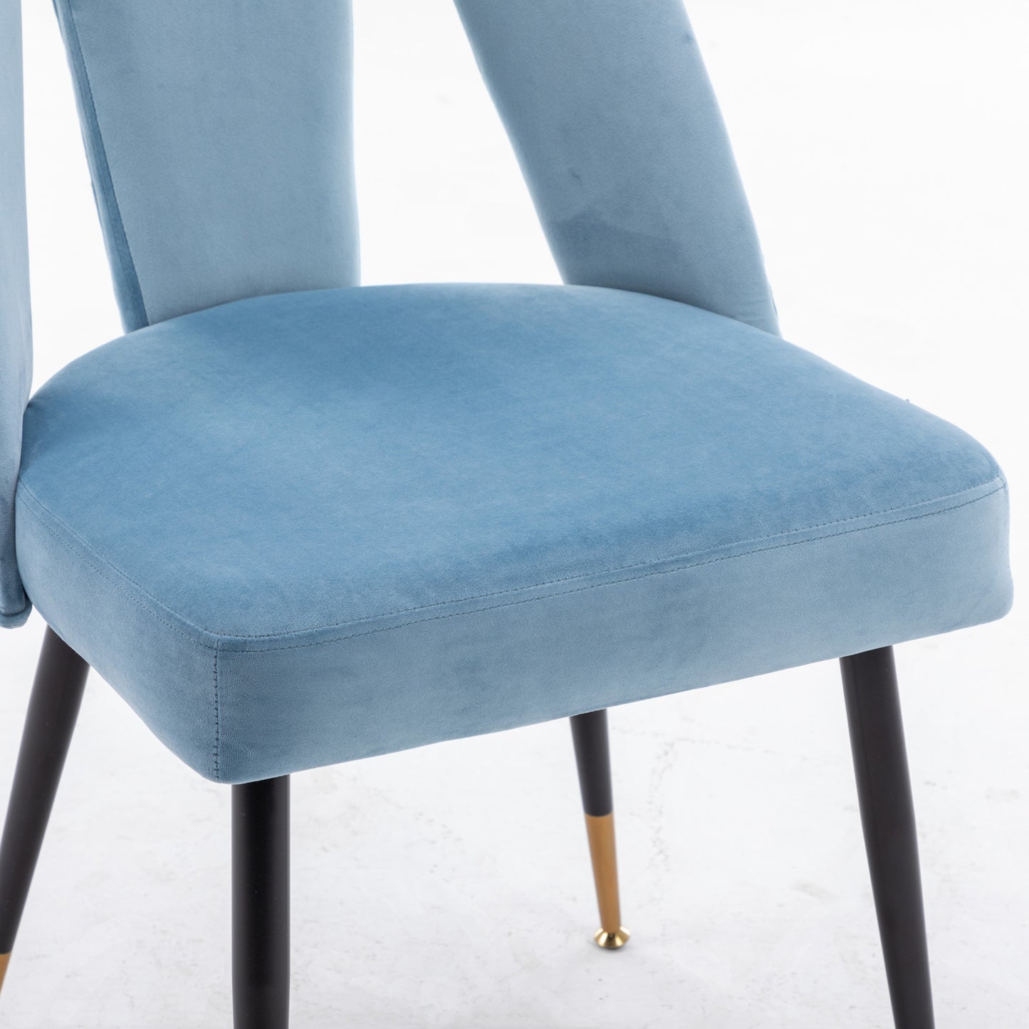 A&A Furniture,Akoya Collection Modern | Contemporary Velvet Upholstered Dining Chair with Nailheads and Gold Tipped Black Metal Legs, Light Blue，Set of 2