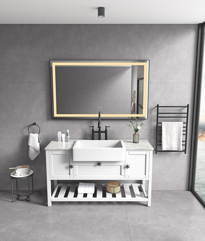 84in. W x48 in. H Framed LED Single Bathroom Vanity Mirror in Polished Crystal  Bathroom Vanity LED Mirror with 3 Color Lights Mirror for Bathroom Wall