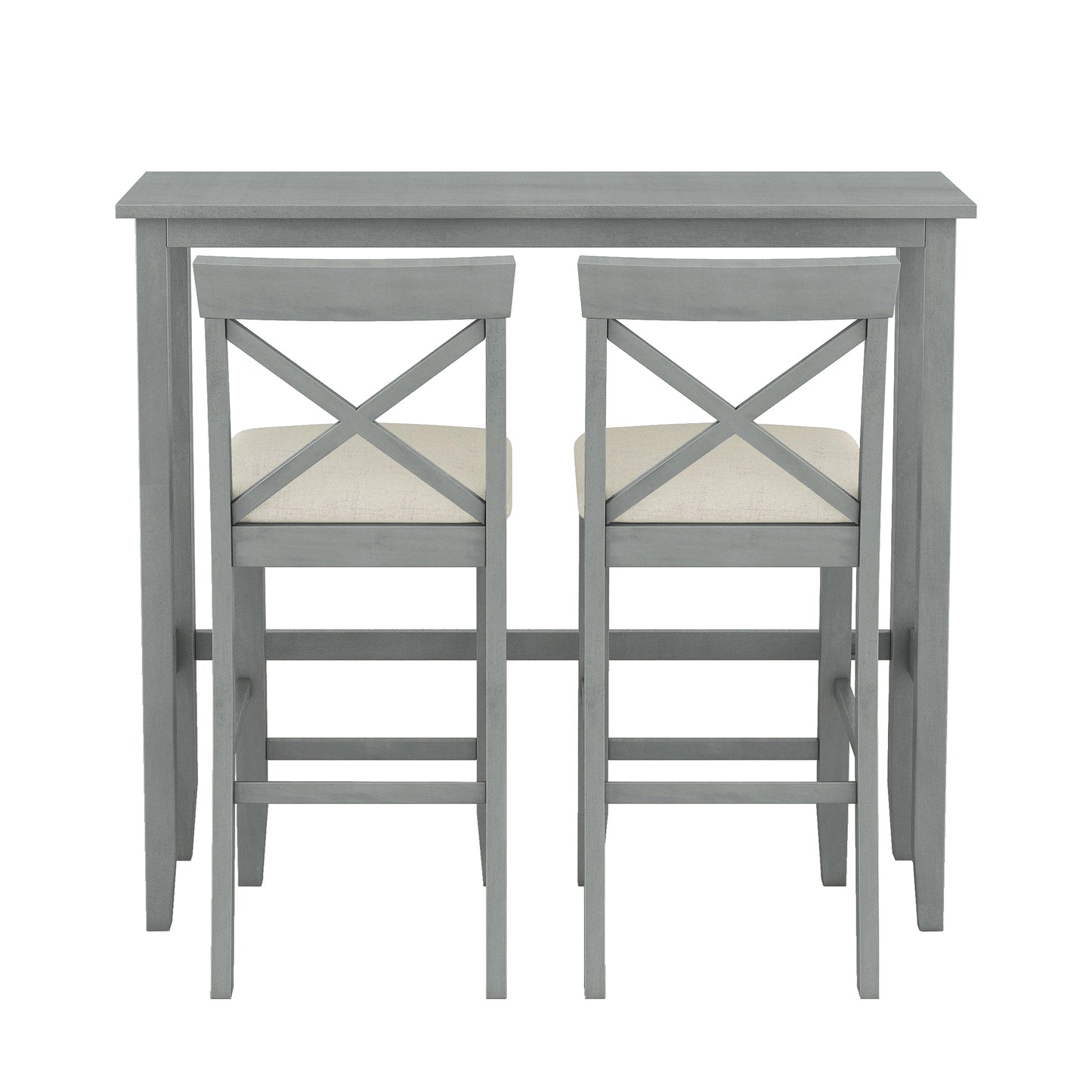 TOPMAX Farmhouse 48”Rectangular Wood Bar Height Dining Set Kitchen Breakfast Nook with 2 Chairs for Small Places,Gray