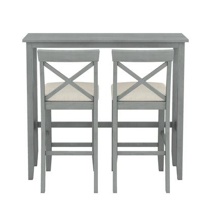 TOPMAX Farmhouse 48”Rectangular Wood Bar Height Dining Set Kitchen Breakfast Nook with 2 Chairs for Small Places,Gray