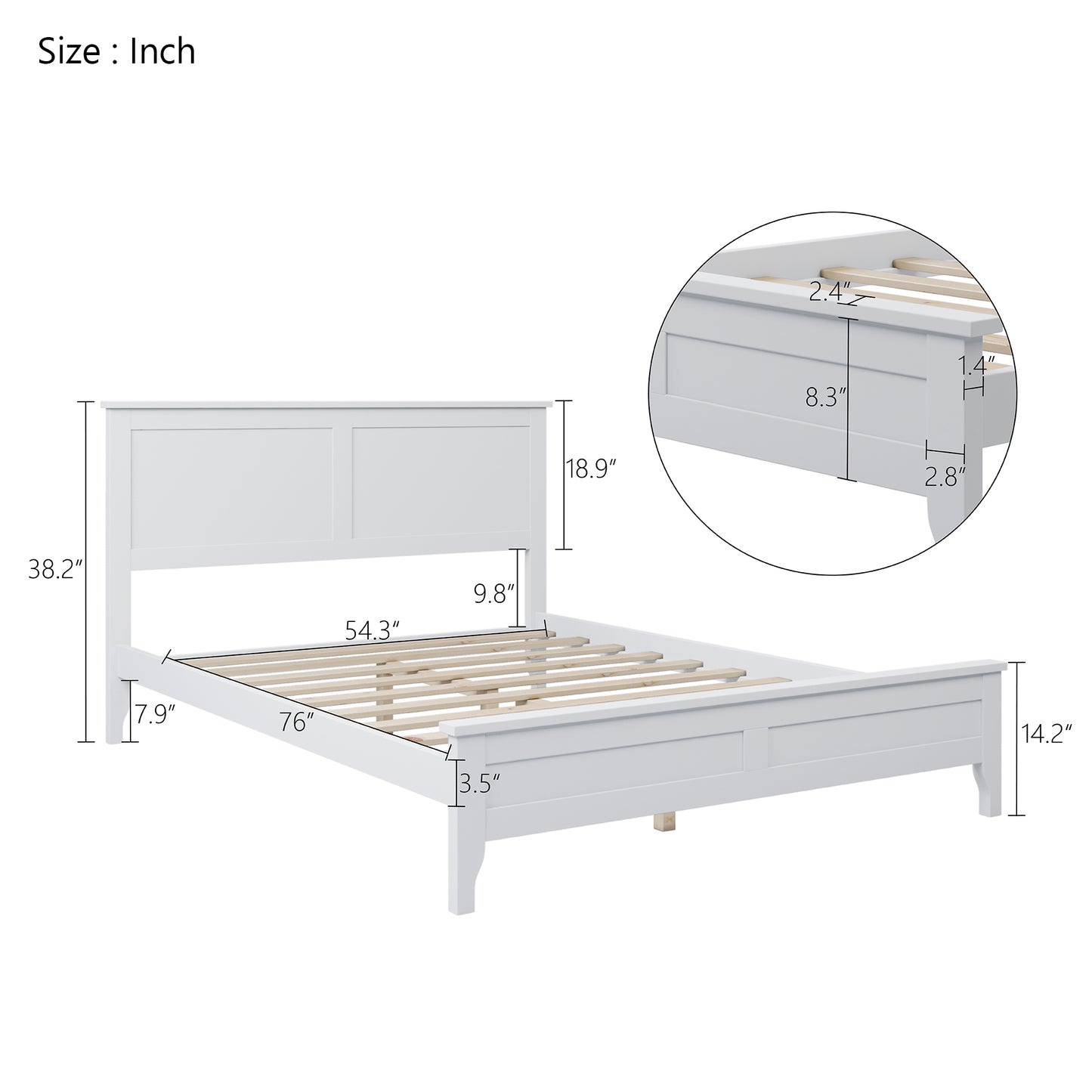 Modern White Solid Wood Full Platform Bed