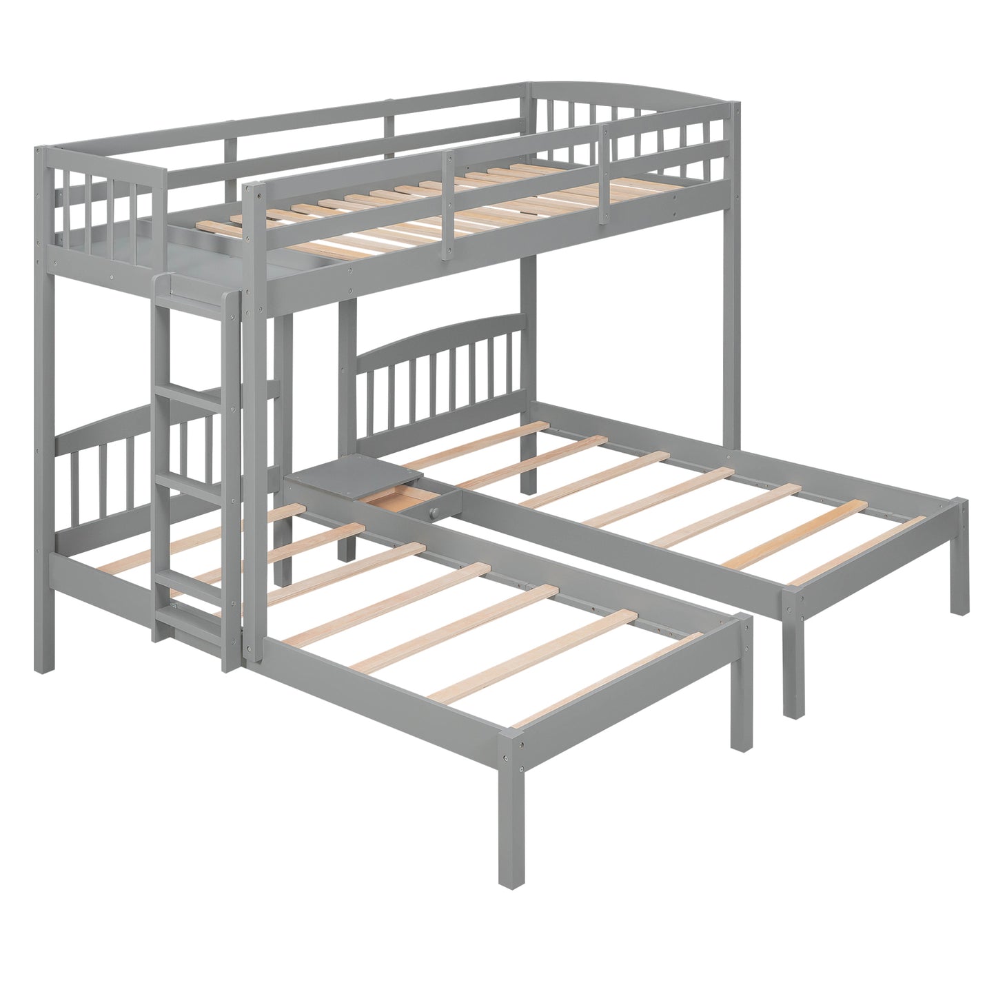 Twin over Twin & Twin Bunk Bed with Built-in Middle Drawer, Gray