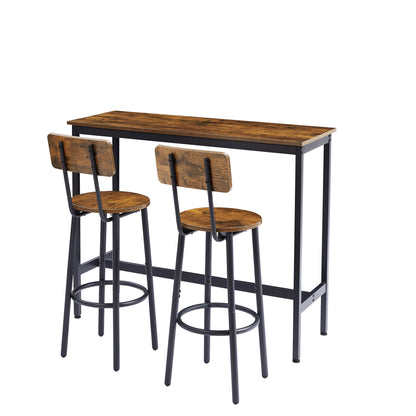 Bar Table Set with 2 Bar stools (Rustic Brown,43.31’’w x 15.75’’d x 35.43’’h)