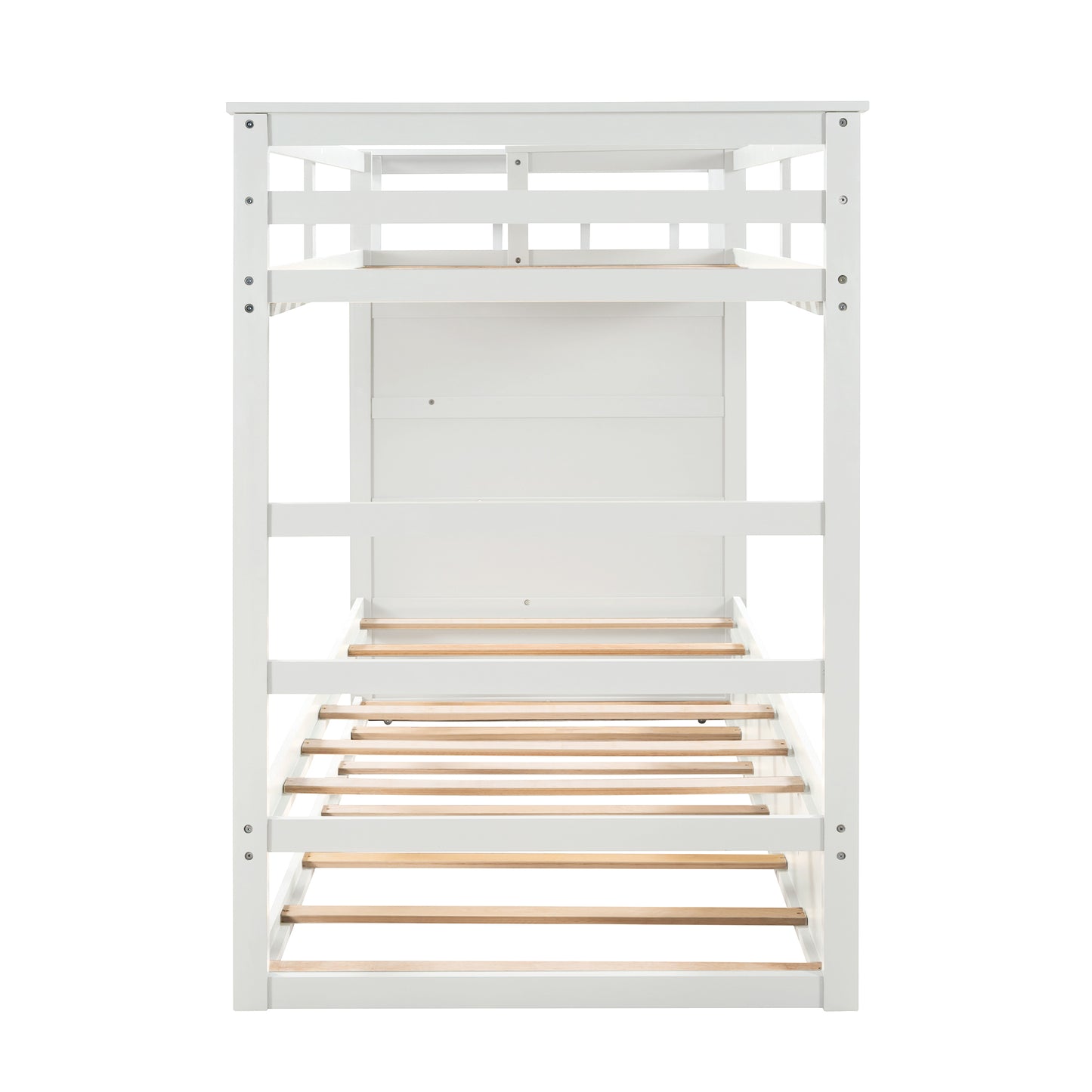 Solid Wood Bunk Bed, Hardwood Twin Over Twin Bunk Bed with Trundle and Staircase, Natural White Finish(OLD SKU :LP000068AAP)