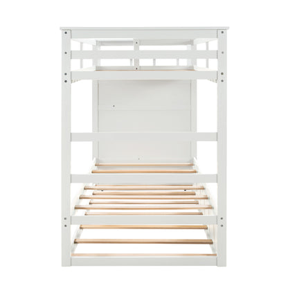 Solid Wood Bunk Bed, Hardwood Twin Over Twin Bunk Bed with Trundle and Staircase, Natural White Finish(OLD SKU :LP000068AAP)