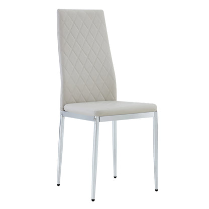 Grid Shaped Armless High Back Dining Chair,2-Piece Set, Office Chair. Applicable to Dining Room, Living Room, Kitchen and Office.Grey Chair and Electroplated Metal Leg