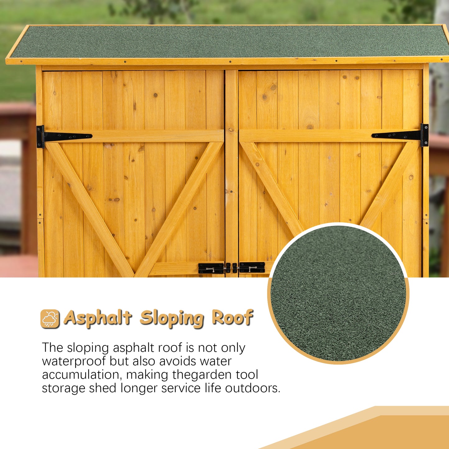 56”L x 19.5”W x 64”H Outdoor Storage Shed with Lockable Door, Wooden Tool Storage Shed w/Detachable Shelves & Pitch Roof, Natural